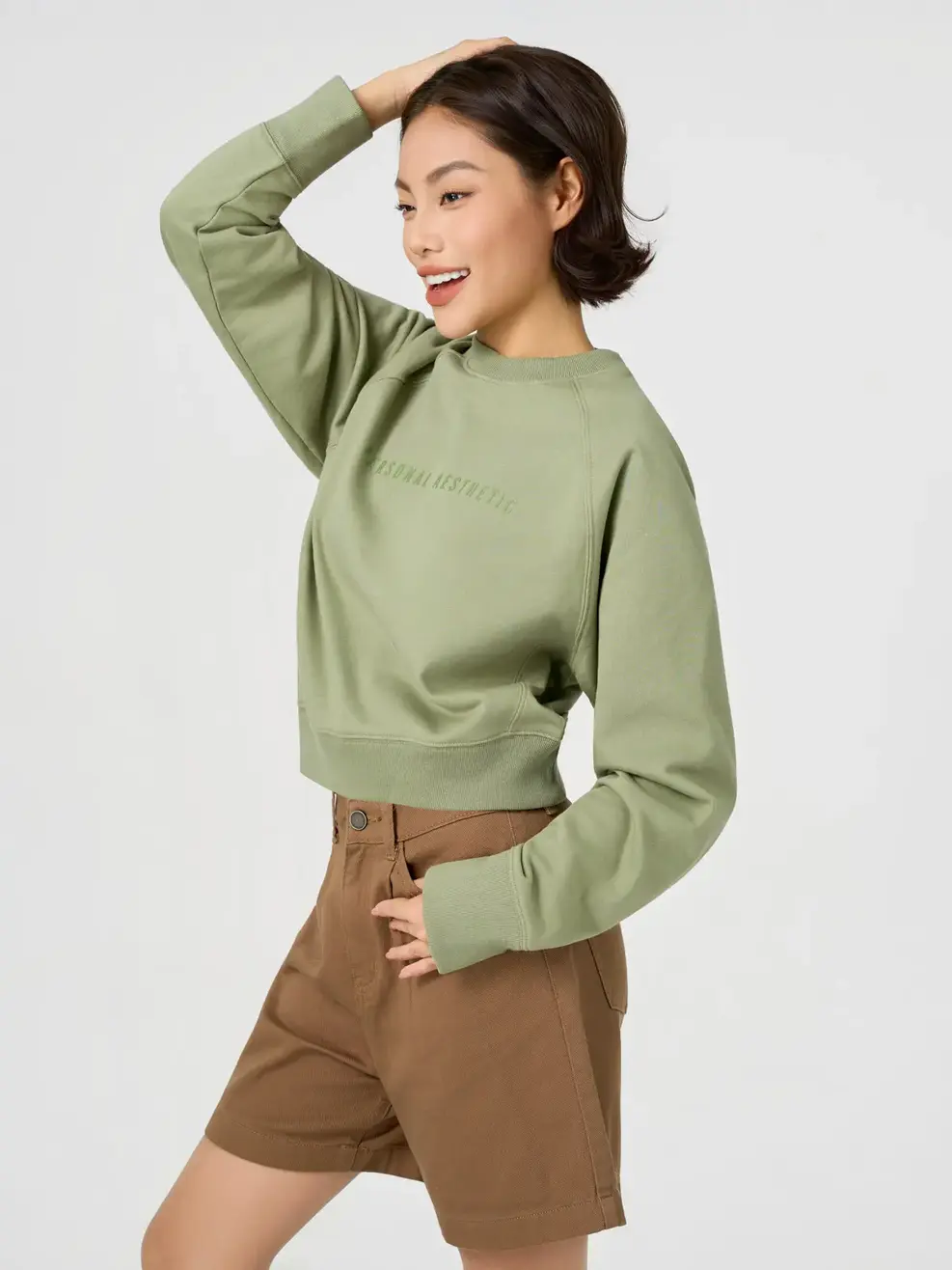 Áo Nỉ Dáng Ngắn In Chữ - Xanh lá 025 - S