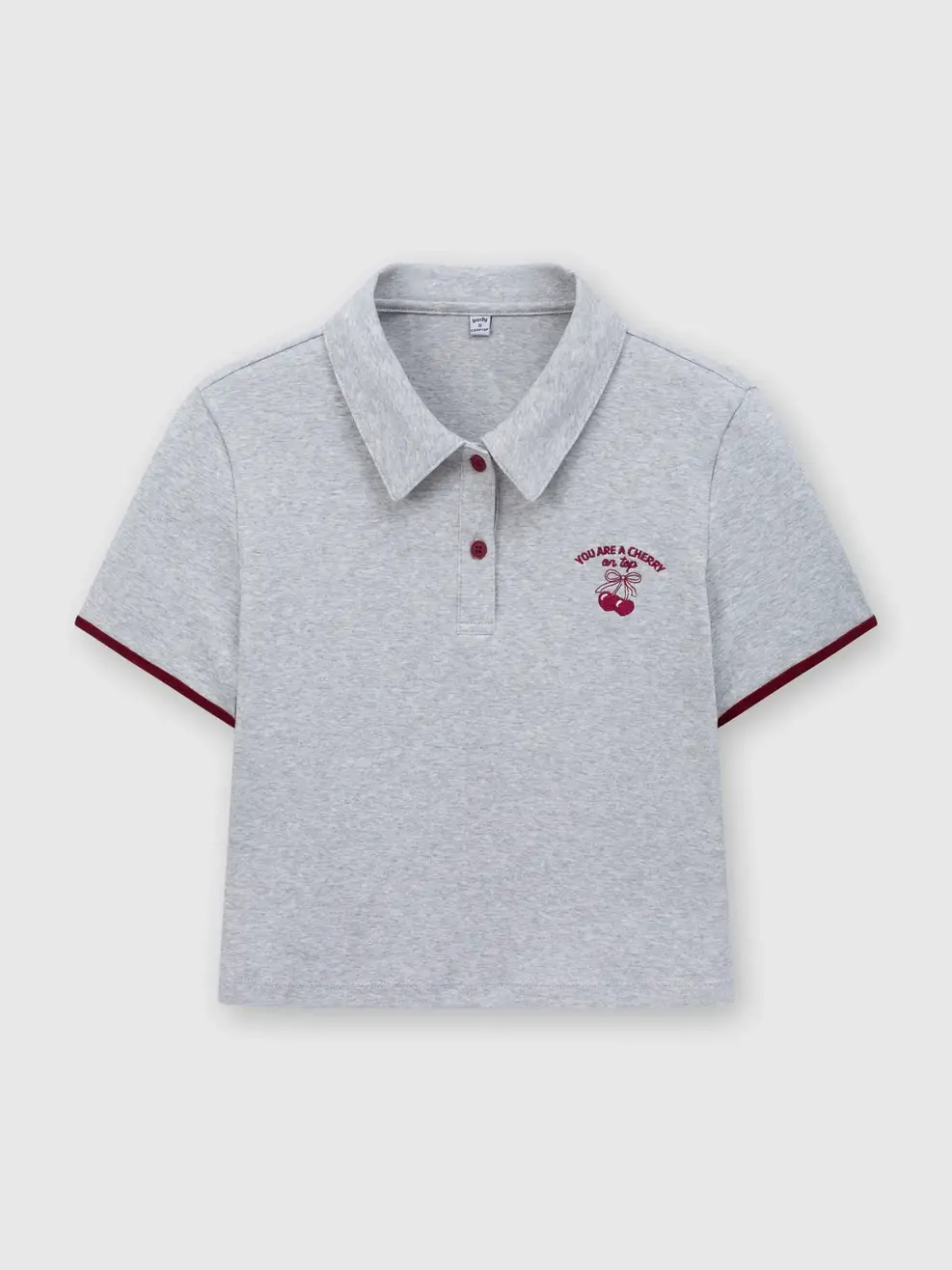 Áo Polo Nữ Crop Top Thêu Cherry - Phối Màu Xám 157 - S