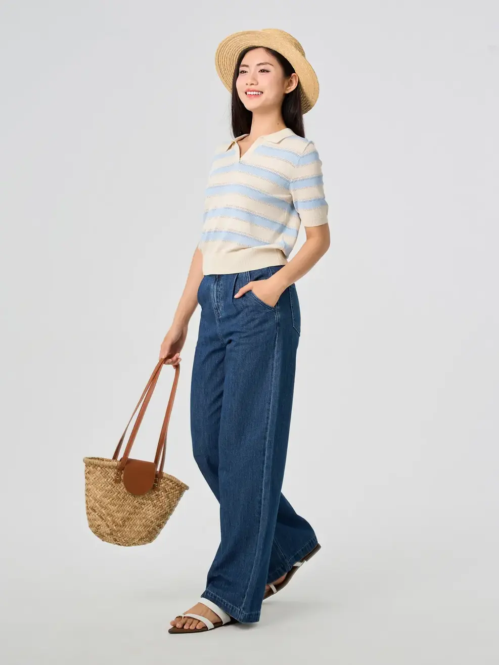 Quần Jeans Ống Suông Cạp Chun Mỏng Nhẹ - Màu chàm 002 - 26