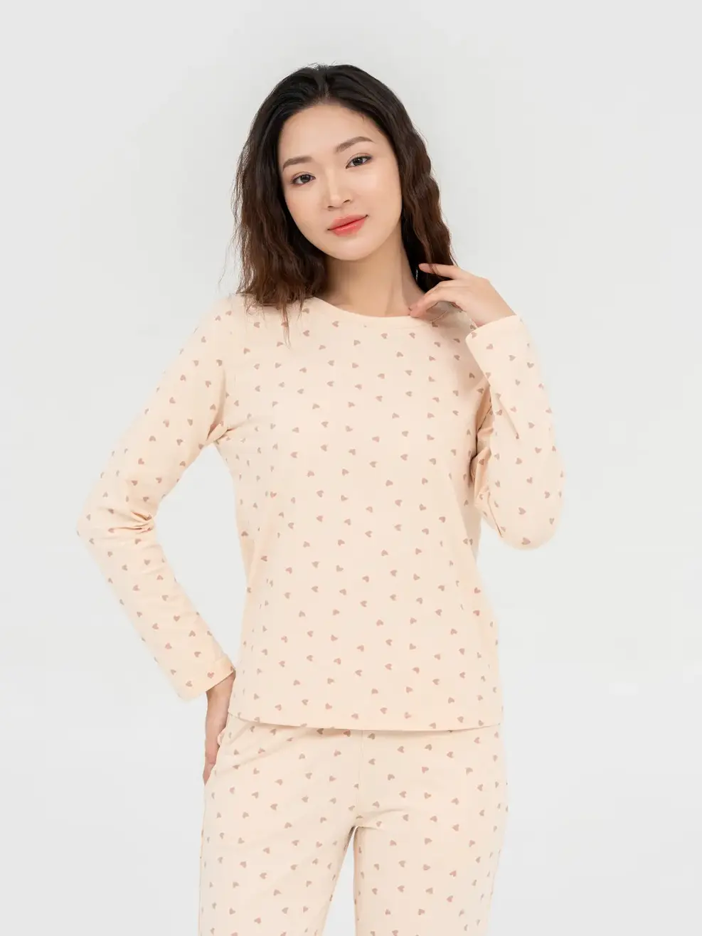 Bộ Đông Nữ Dáng Suông In Tràn - Be Nhạt - S