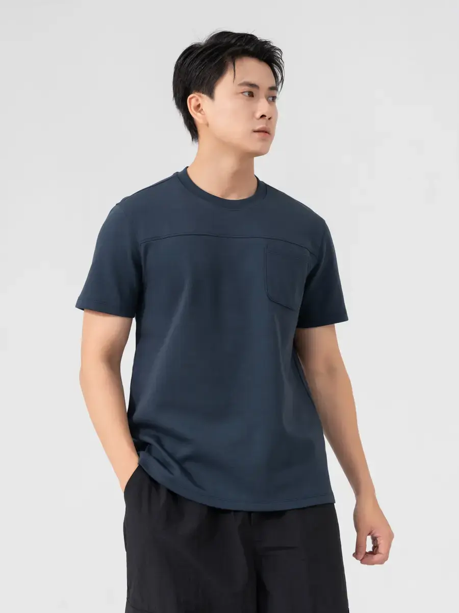 T-shirt Nam Regular Can Ngực Túi Ốp - Tím than - M