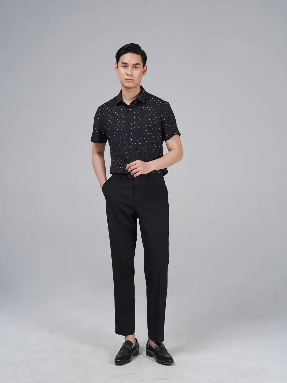 Sơ mi nam cộc tay Bambo túi ốp - Đen - L