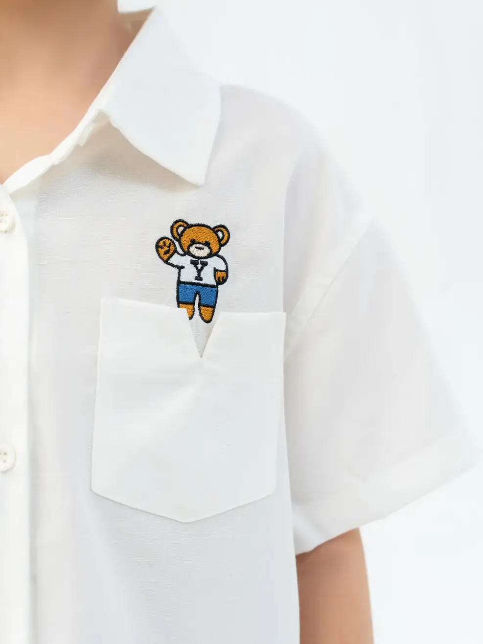 Sơ Mi Trẻ Em Cộc Tay Thêu Gấu - Trắng - 2
