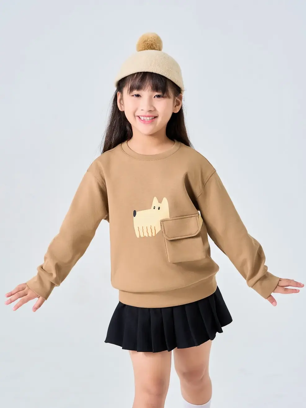 Áo Thu Đông Trẻ Em Túi Chú Cún - Nâu - 2-3