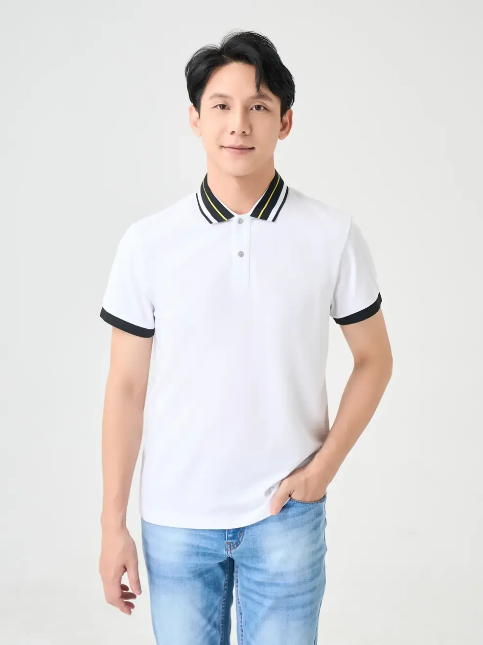 Polo Nam Cafe Dệt Tổ Ong Phối Bo Nổi Bật - Trắng - 3XL