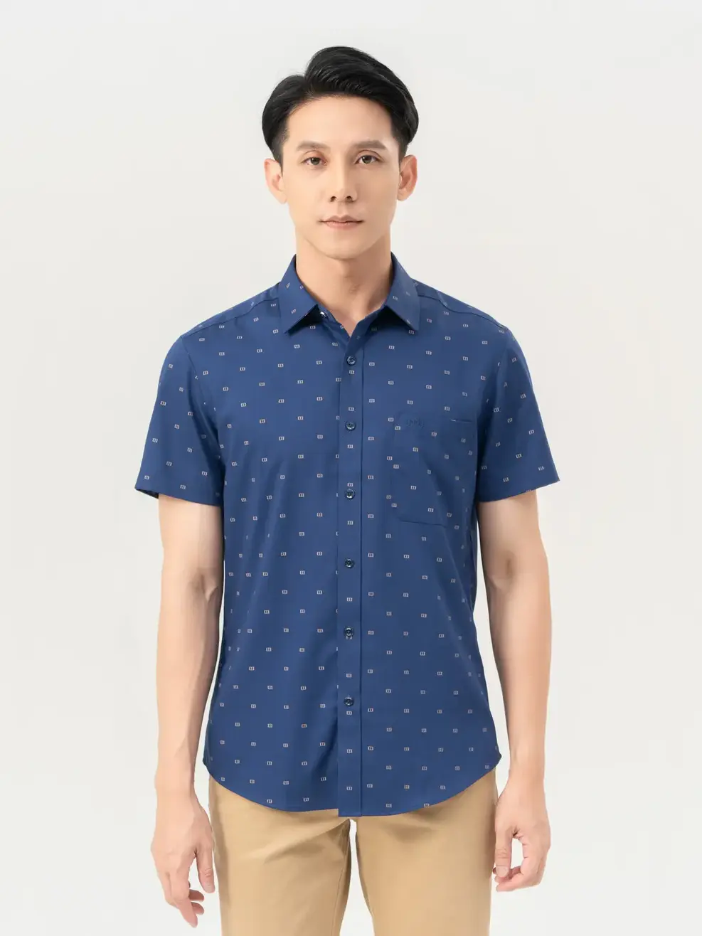 Sơ Mi Cộc Tay Nam Bamboo Họa Tiết - Xanh - M