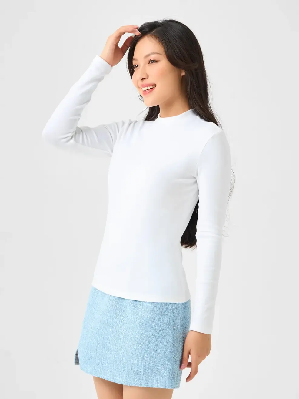 Áo Thu Đông Nữ Rip Cổ 3cm - Trắng - S