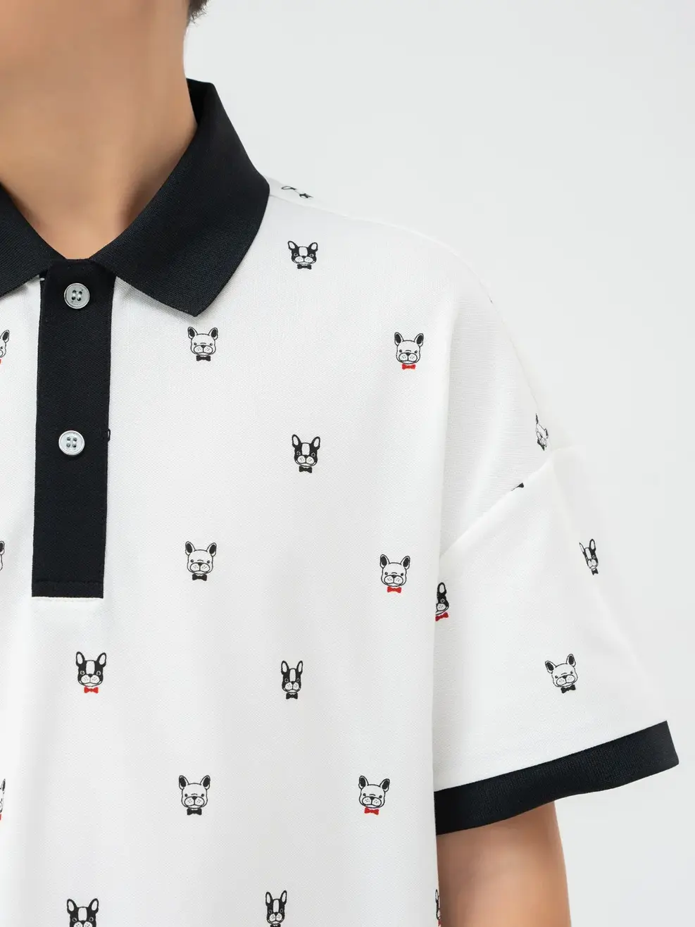 Áo Polo Trẻ Em Mắt Chim In Cún - Trắng phối đen - 8