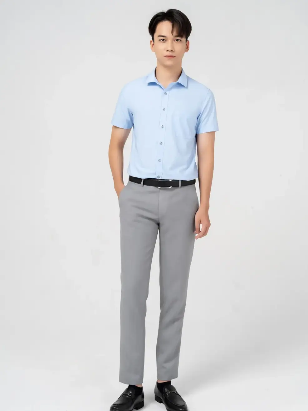 Sơ mi nam cộc tay túi ngực 3M - Xanh nhạt - M