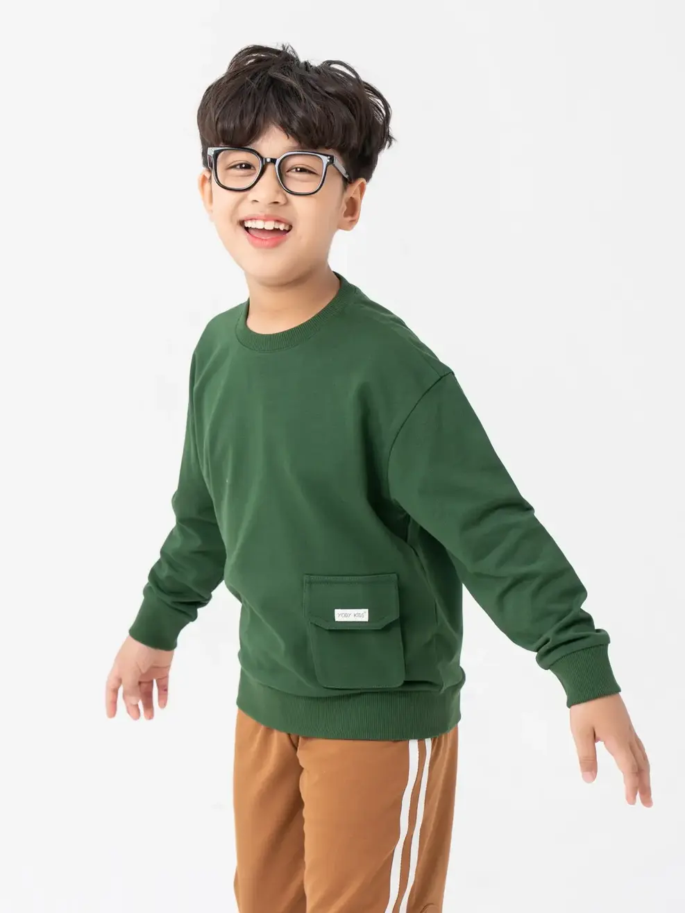 Áo Dài Tay Kid Hoodie Cổ Tròn Phối Túi - Xanh đậm - 6