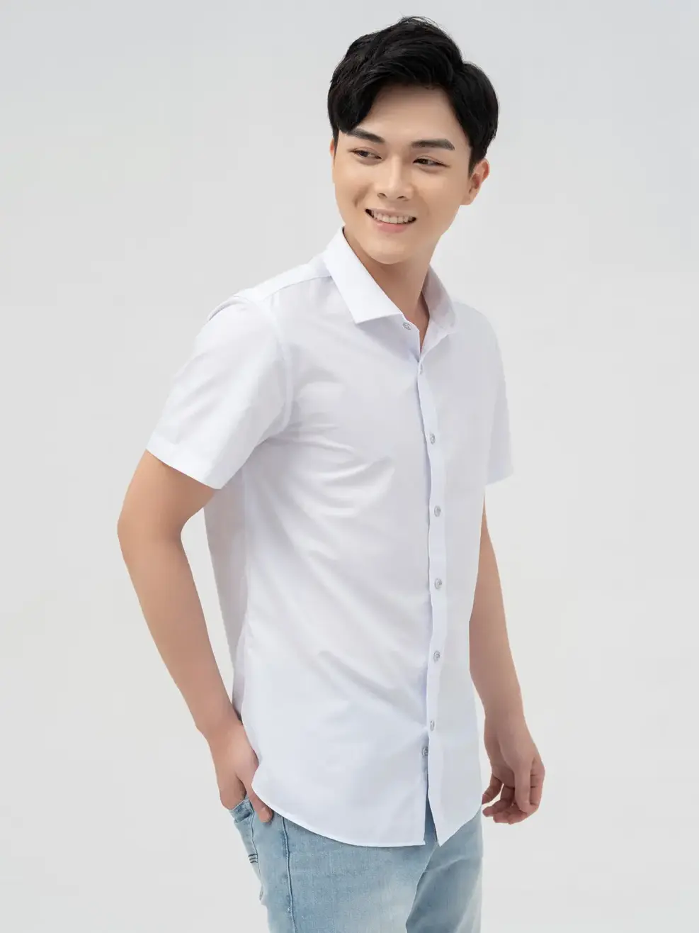 Sơ mi nến cộc tay slim - Trắng tinh - XL
