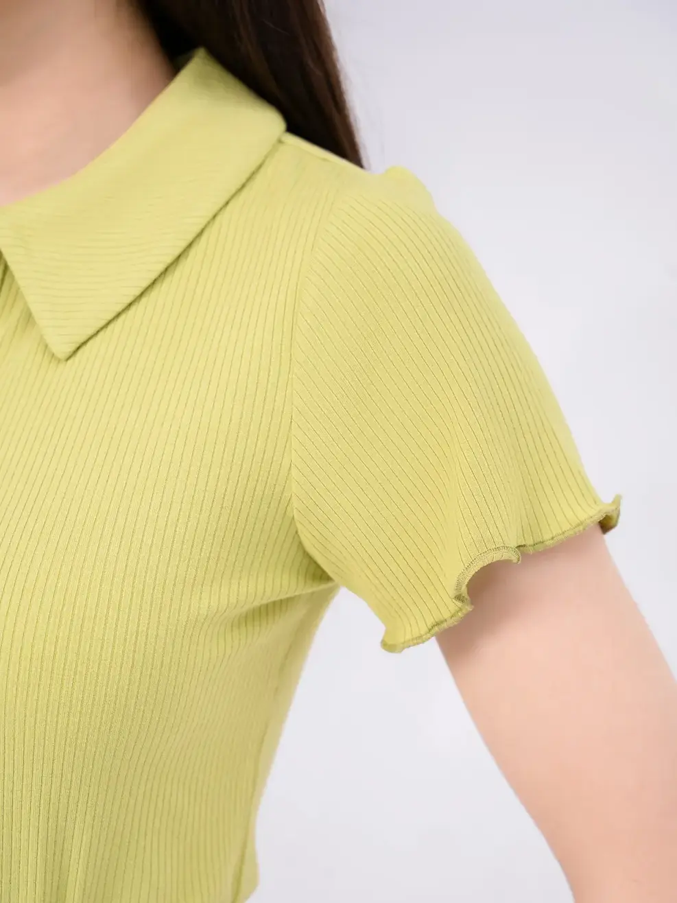 Áo polo nữ thun gân mở nẹp - Xanh - S