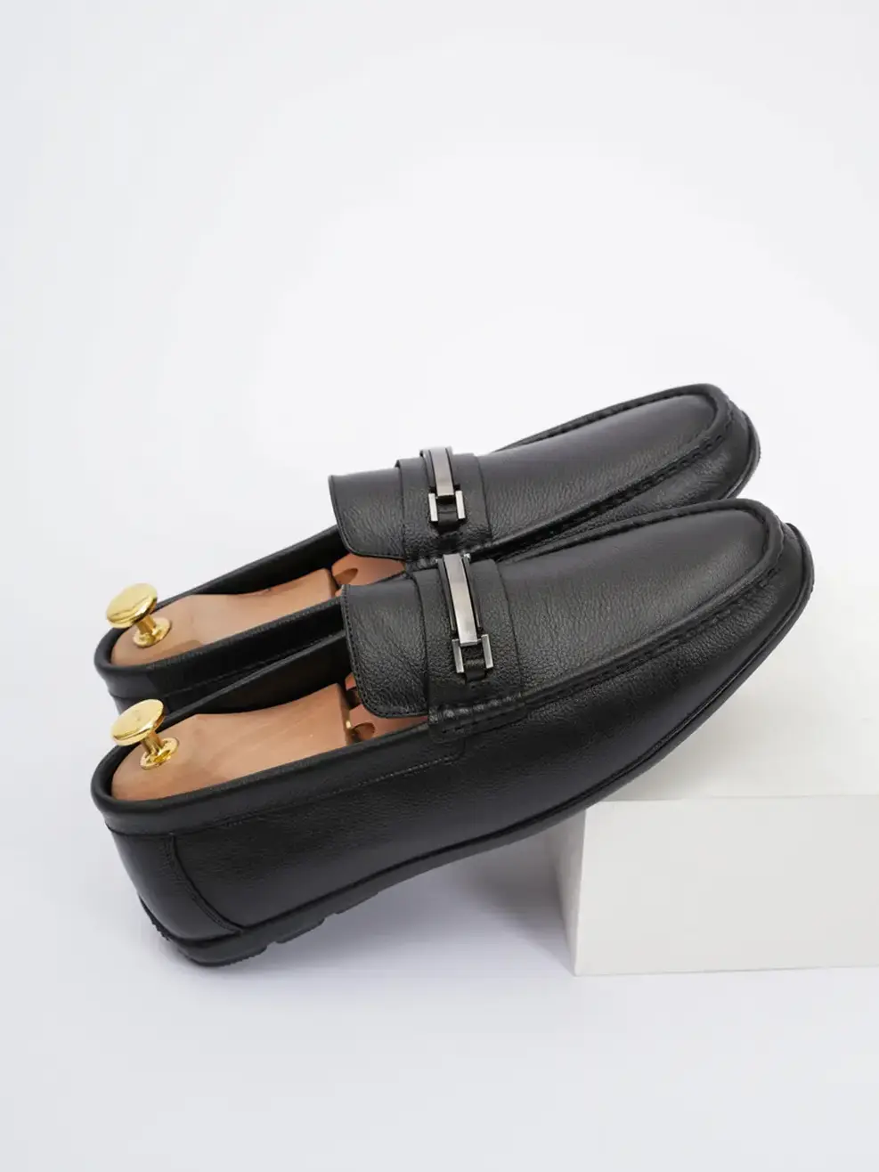 Giày nam moccasin da mill đai khóa - Đen - 42