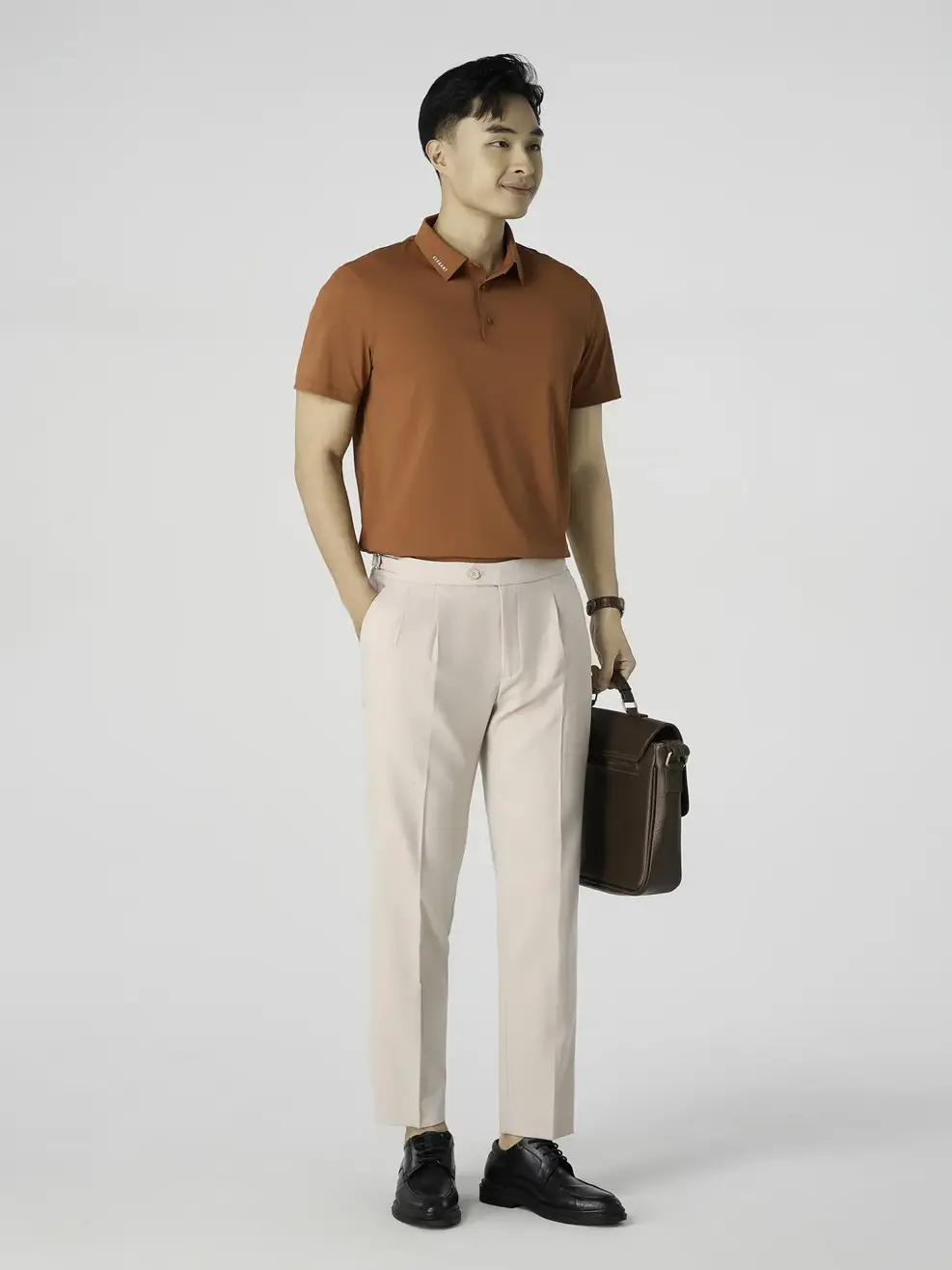 Áo Polo Lá Cổ Công Nghệ Không Đường May - Màu nâu 018 - M