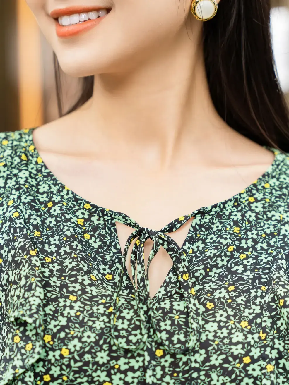 Váy nữ xoè bèo thân - Xanh - S