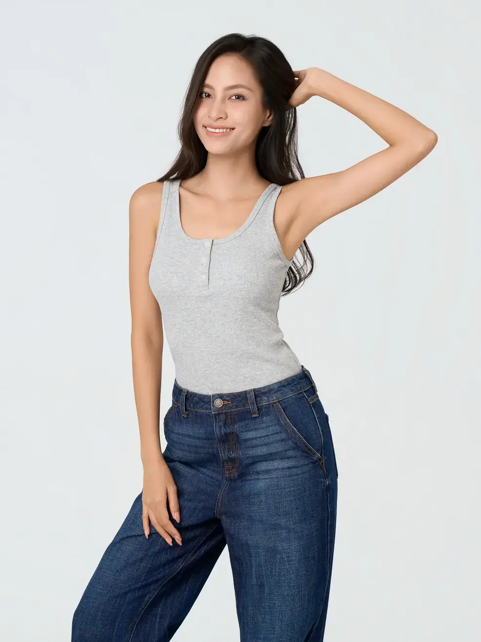 Áo Ba Lỗ Nữ Cài Nút Ngực - Phối Màu Xám 193 - S