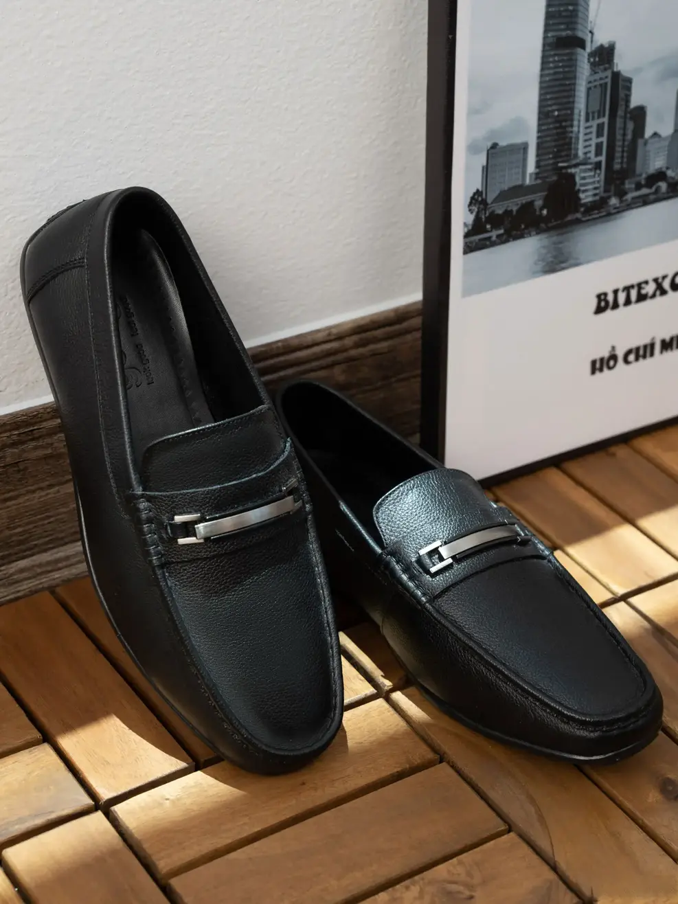 Giày nam moccasin da mill đai khóa - Đen - 42