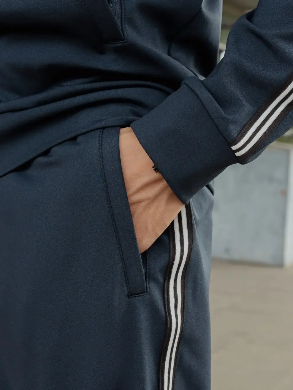 Bộ đồ thể thao nam nỉ Double Face phối dây dệt - Xanh than - XL