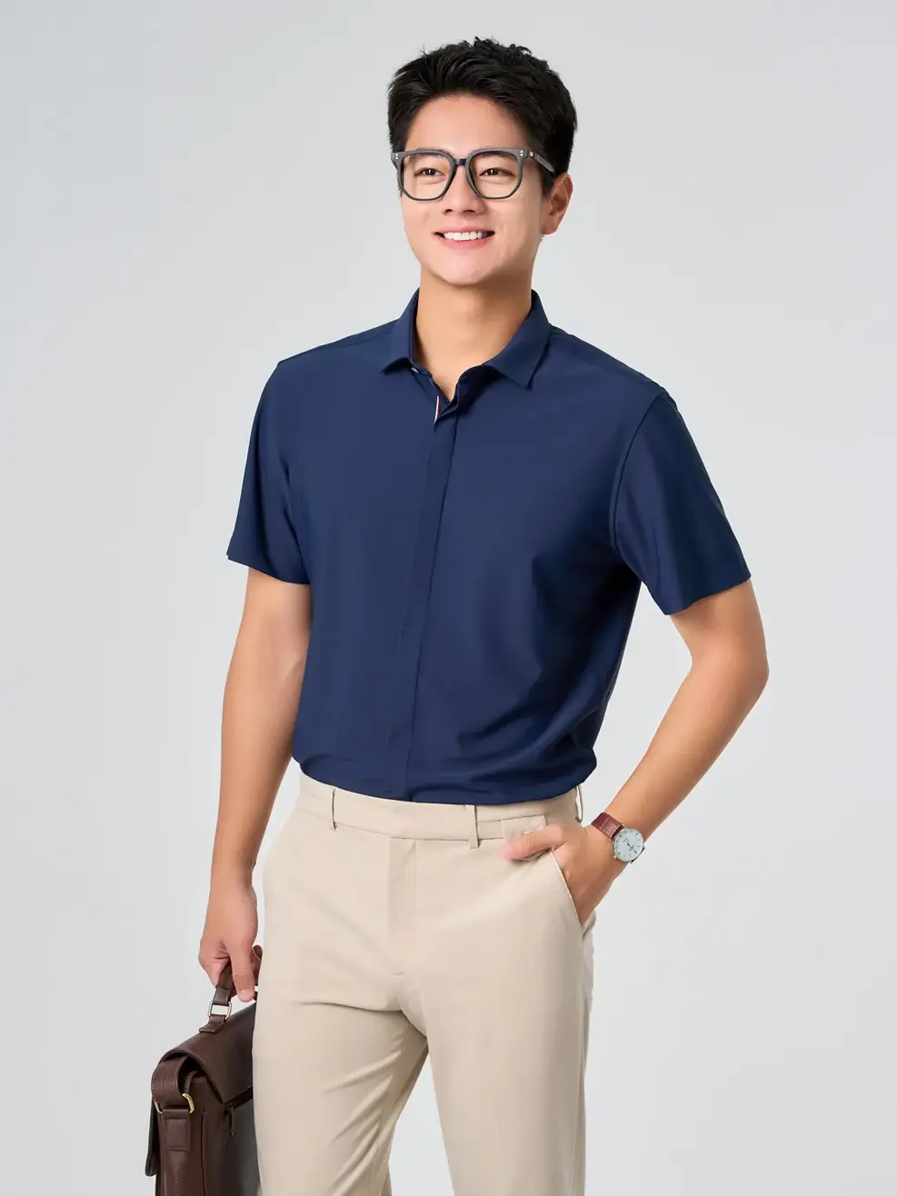 Áo Sơ Mi Nam Cộc Tay Knit Phối Nẹp - Tím than 079 - S