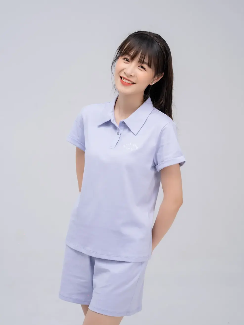 Bộ đồ nữ cổ thêu logo - Tím - M