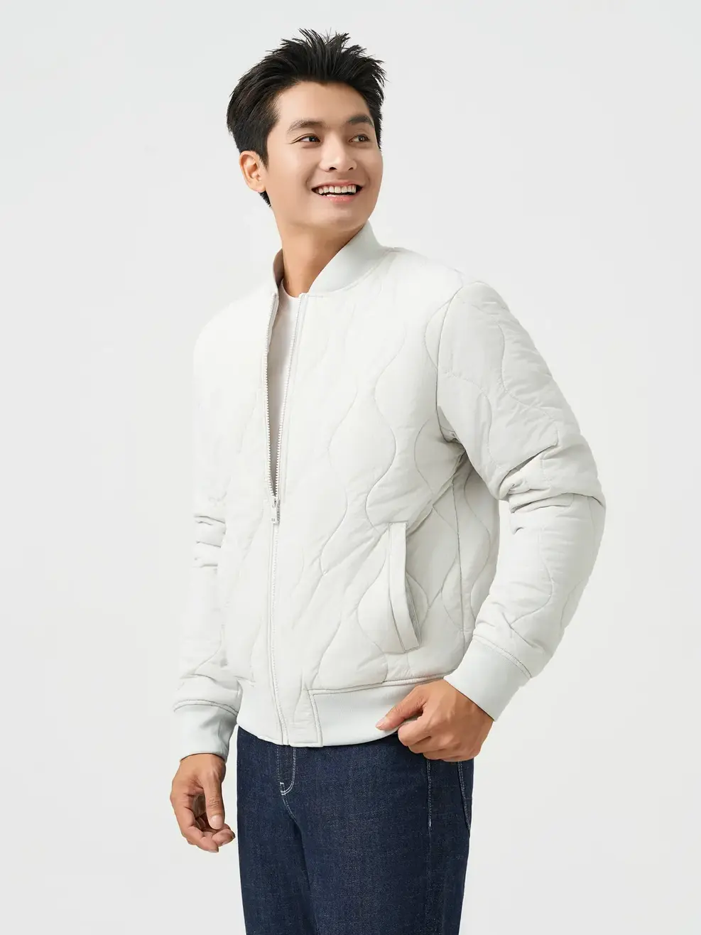 Áo Phao Bomber Nam Chần Sóng Kiểu - Xám 001 - L