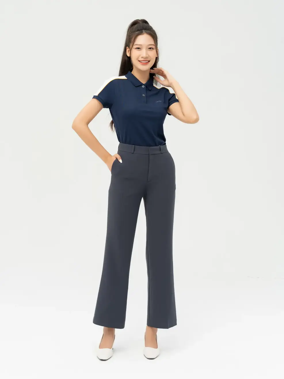 Quần Tây Nữ Ống Vểnh Cơ Bản - Ghi Đậm - S