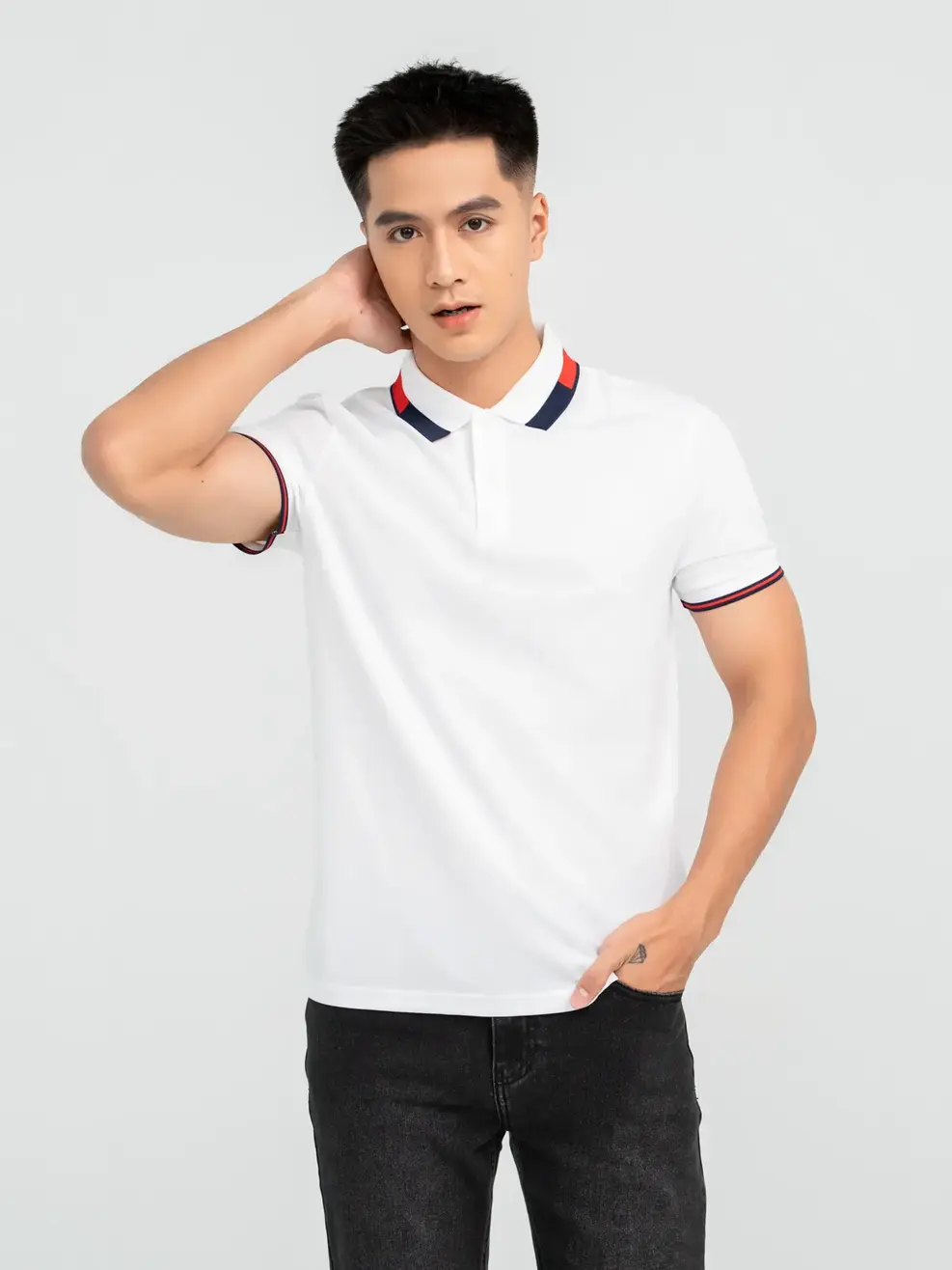 Áo Polo Nam Cafe Dệt Tổ Ong Phối Bo-APM6081 - Trắng 001 - M
