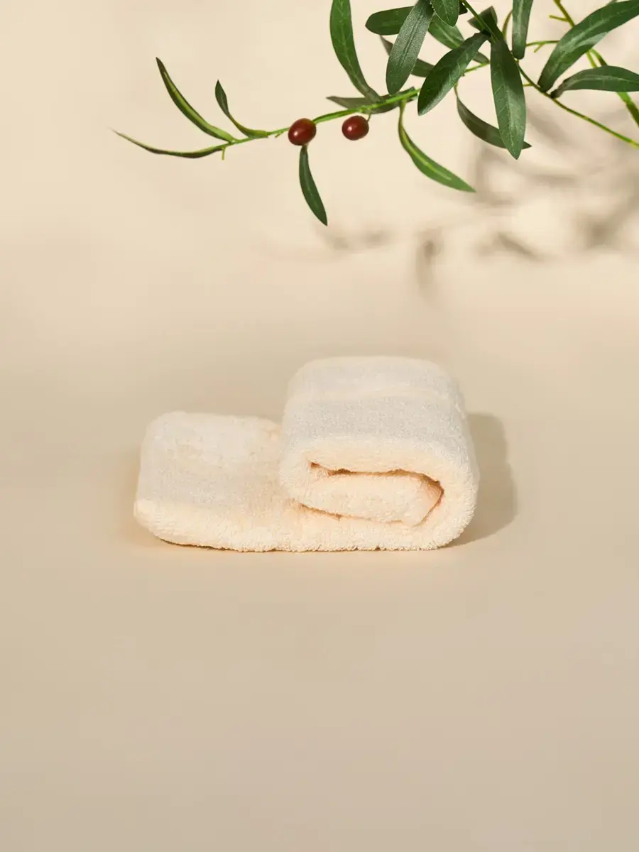 Khăn mặt sợi sồi mềm mịn combo 2 - KEM-GHI