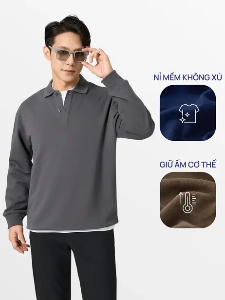 Áo Nỉ Nam Relax Có Cổ Cơ Bản