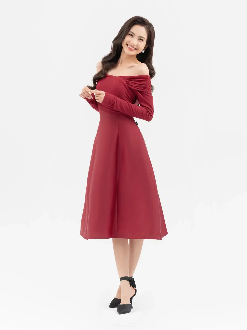 Đầm Đông Nữ Tay Dài Phối  - Đỏ - S