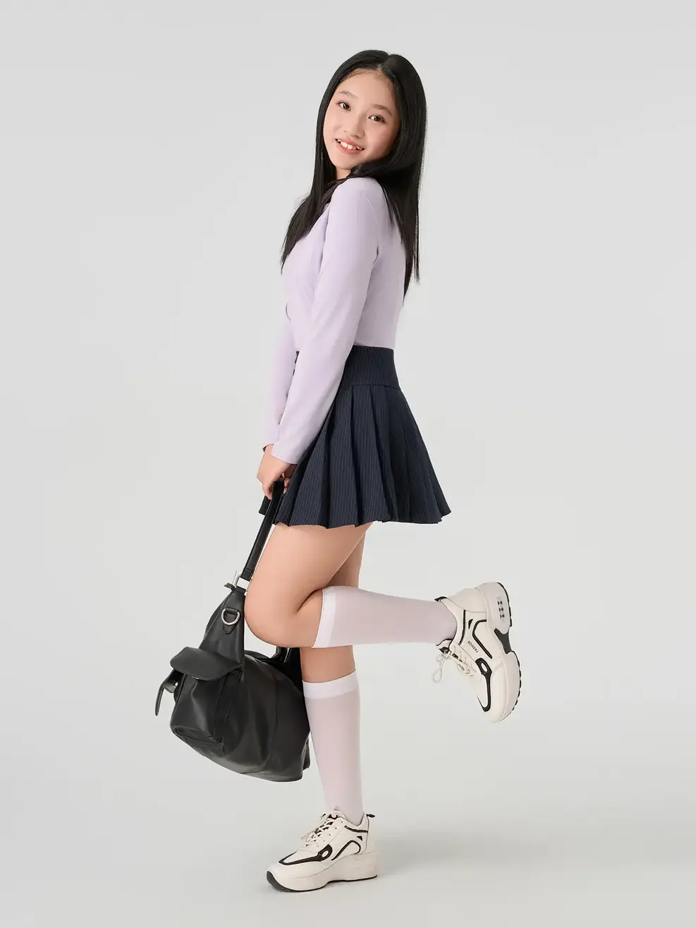 Áo CozyFit trẻ em giữ nhiệt cổ tròn- Tím 057 - 164