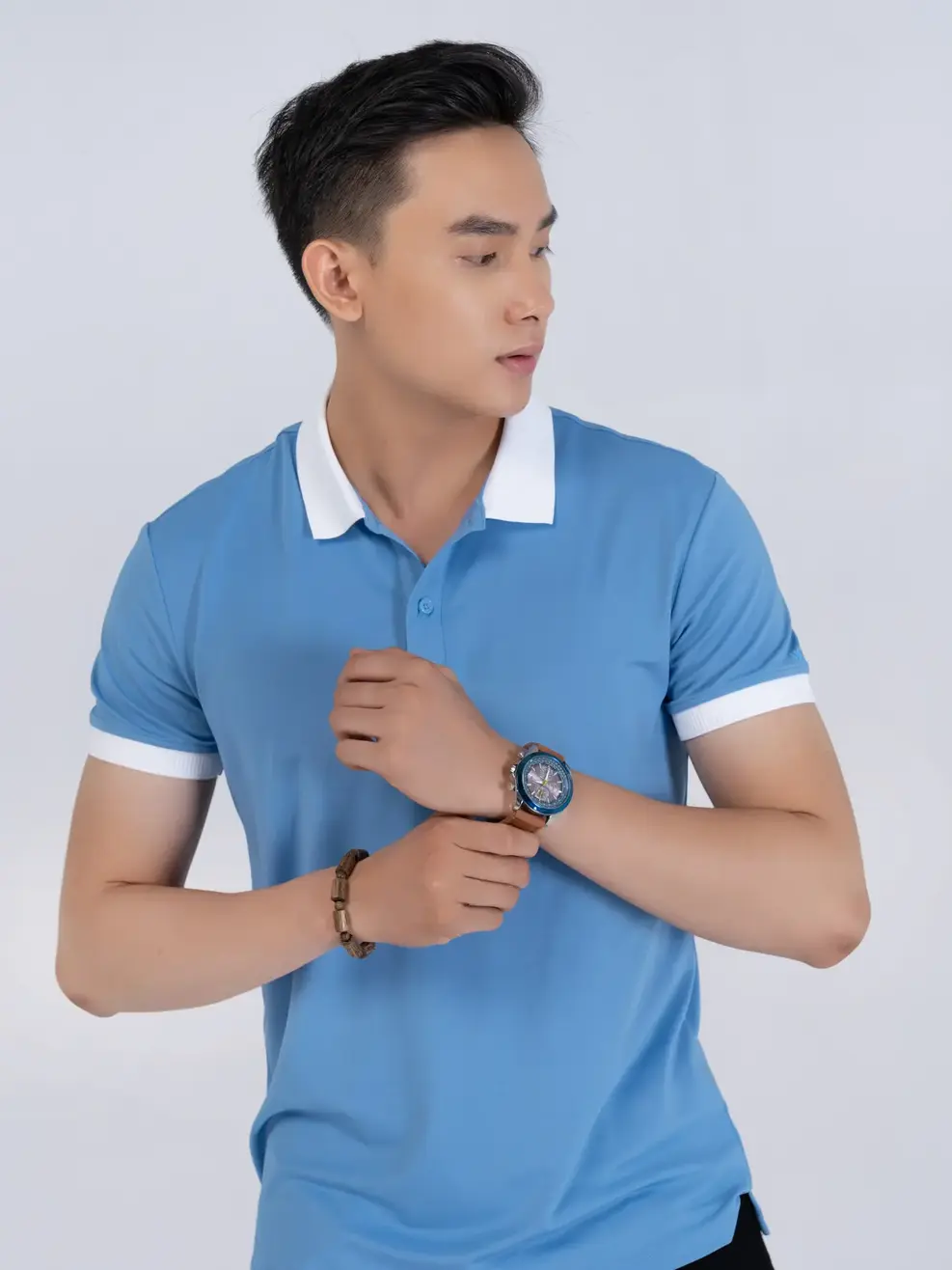 Polo nam coolmax phối bo - Xanh Biển - M