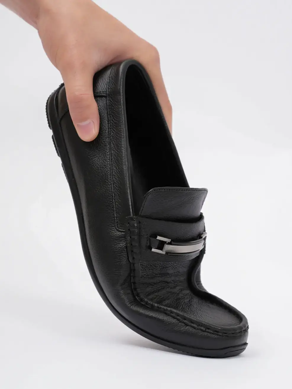 Giày nam moccasin da mill đai khóa - Đen - 42