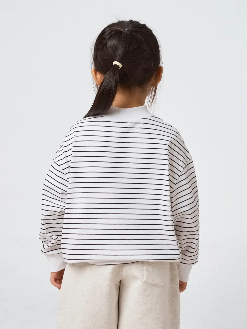 Áo Phông Dài Tay Kids Kẻ Cổ 3cm - Kẻ Trắng 058 - 110