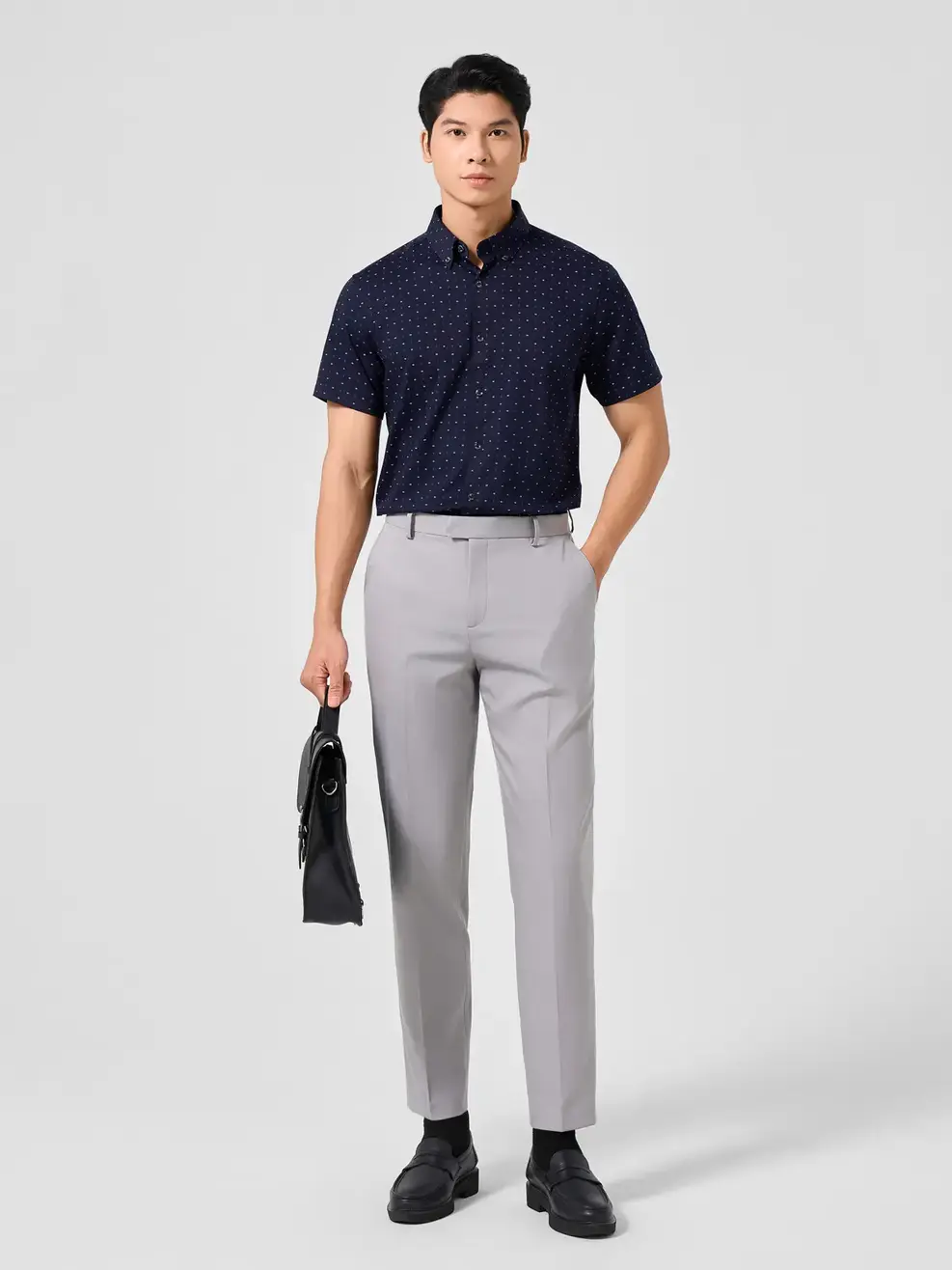 Sơ Mi Cộc Tay Nam Họa Tiết - Tím than - M