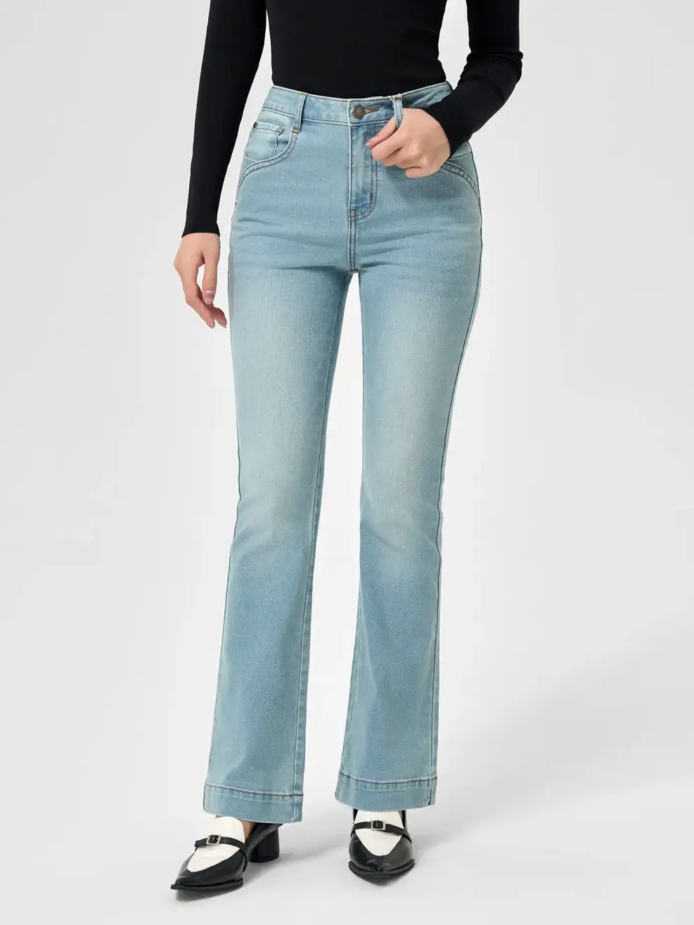 Quần Jean Nữ Ống Loe Gấu Nhăn - Xanh nhạt - 25