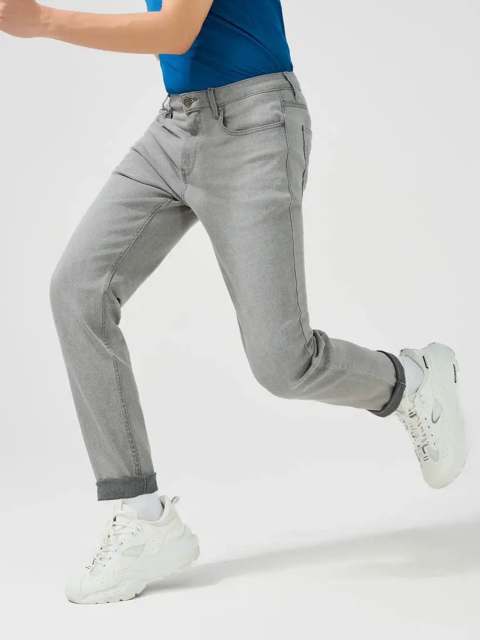 Quần Jeans Nam Slim Fit Poly Bền Vững - Ghi - 28