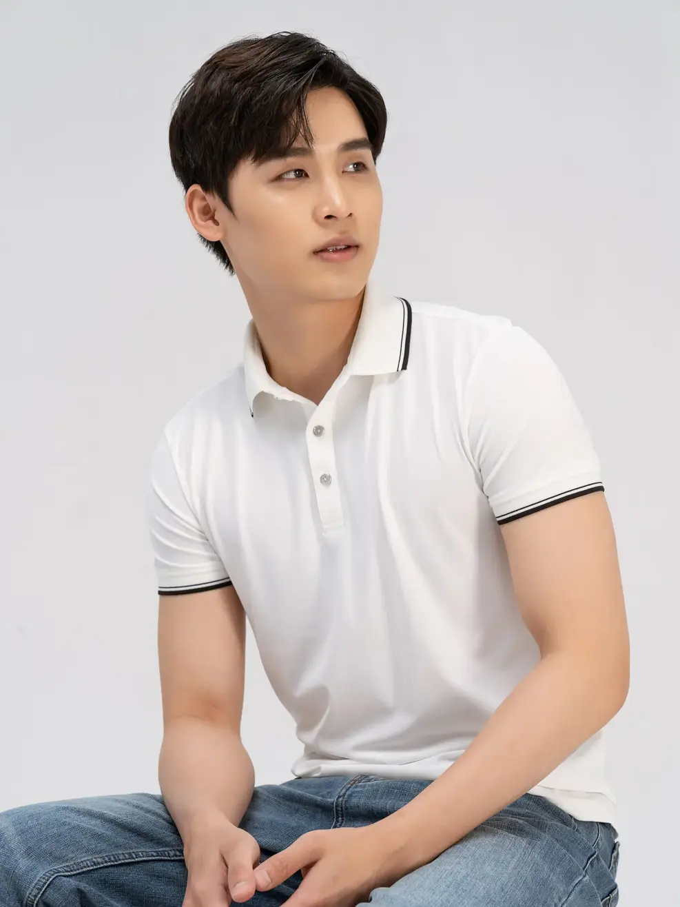 Áo polo nam airy cool bo kẻ - Trắng kem - 4XL