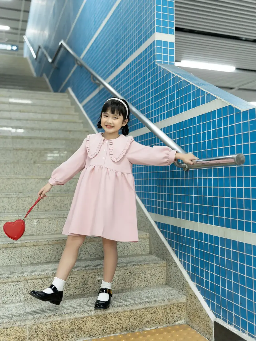 Váy Kid Nữ Lá Cổ To Nhún Bèo - Hồng - 2