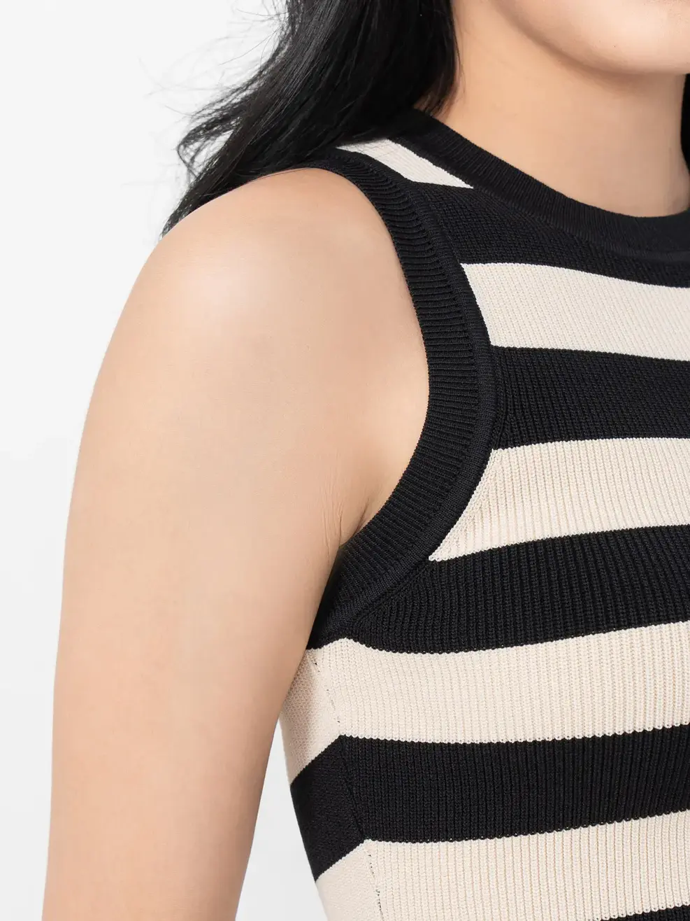 Áo Nữ Dệt 3 Lỗ Kẻ - Be đen - S