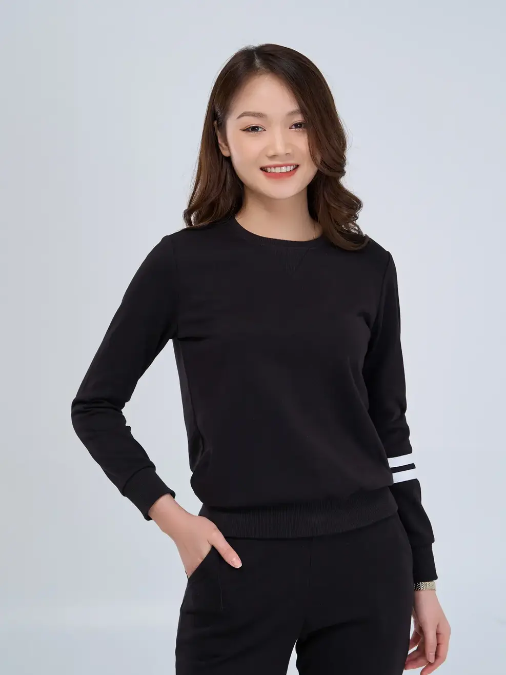 Bộ da cá phối bo - Đen - S