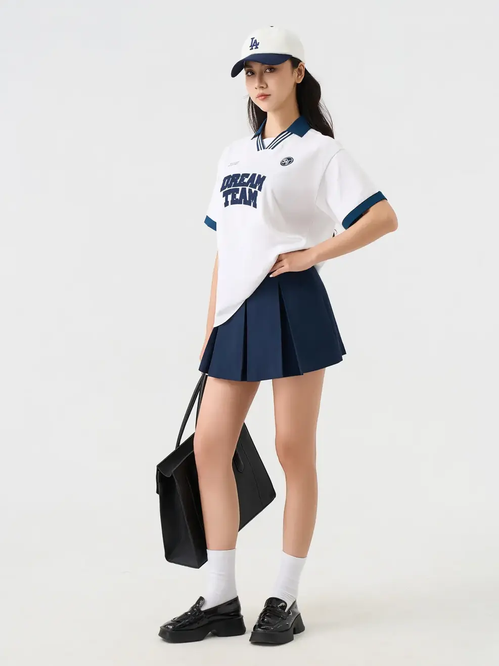 Áo Polo Nữ Relax Dreamteam Cổ V Bo Kẻ - Trắng 001 - S