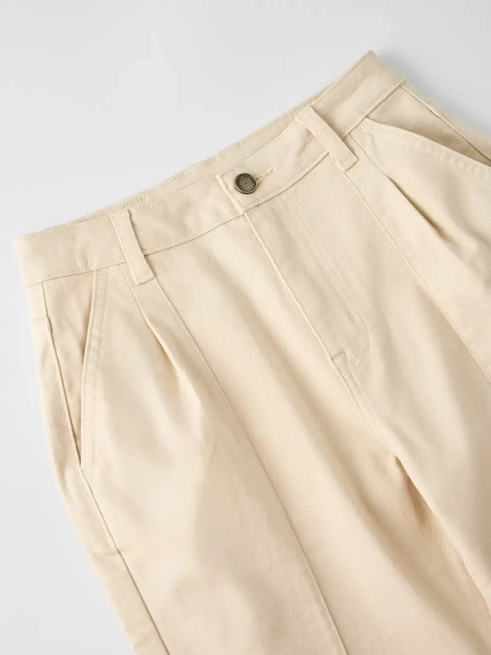 Quần Jeans Nhuộm Màu Baggy Xếp Ly - Beige 077 - 26