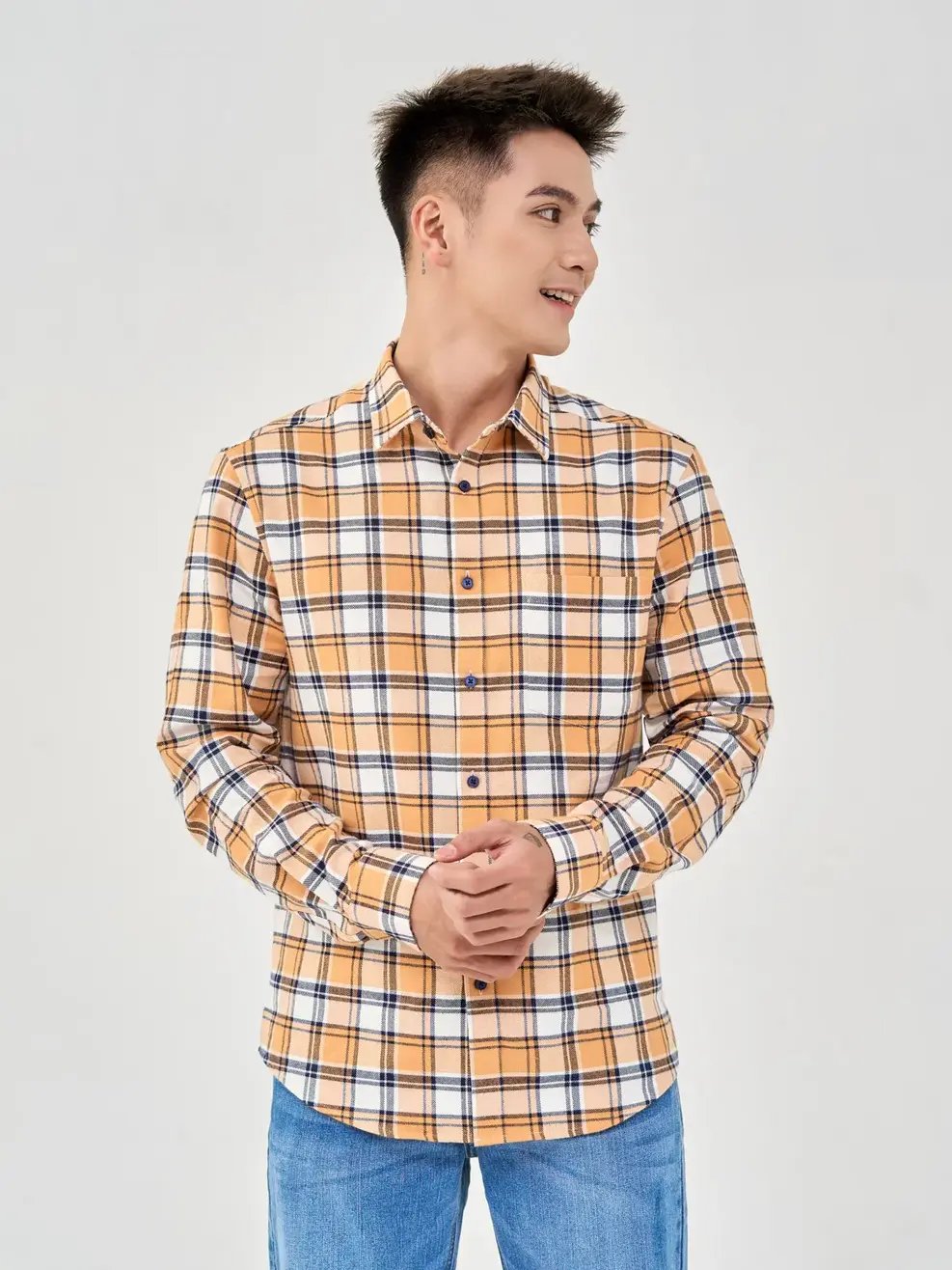 Sơ Mi Dài Tay Nam Kẻ Caro - Kẻ vàng - M