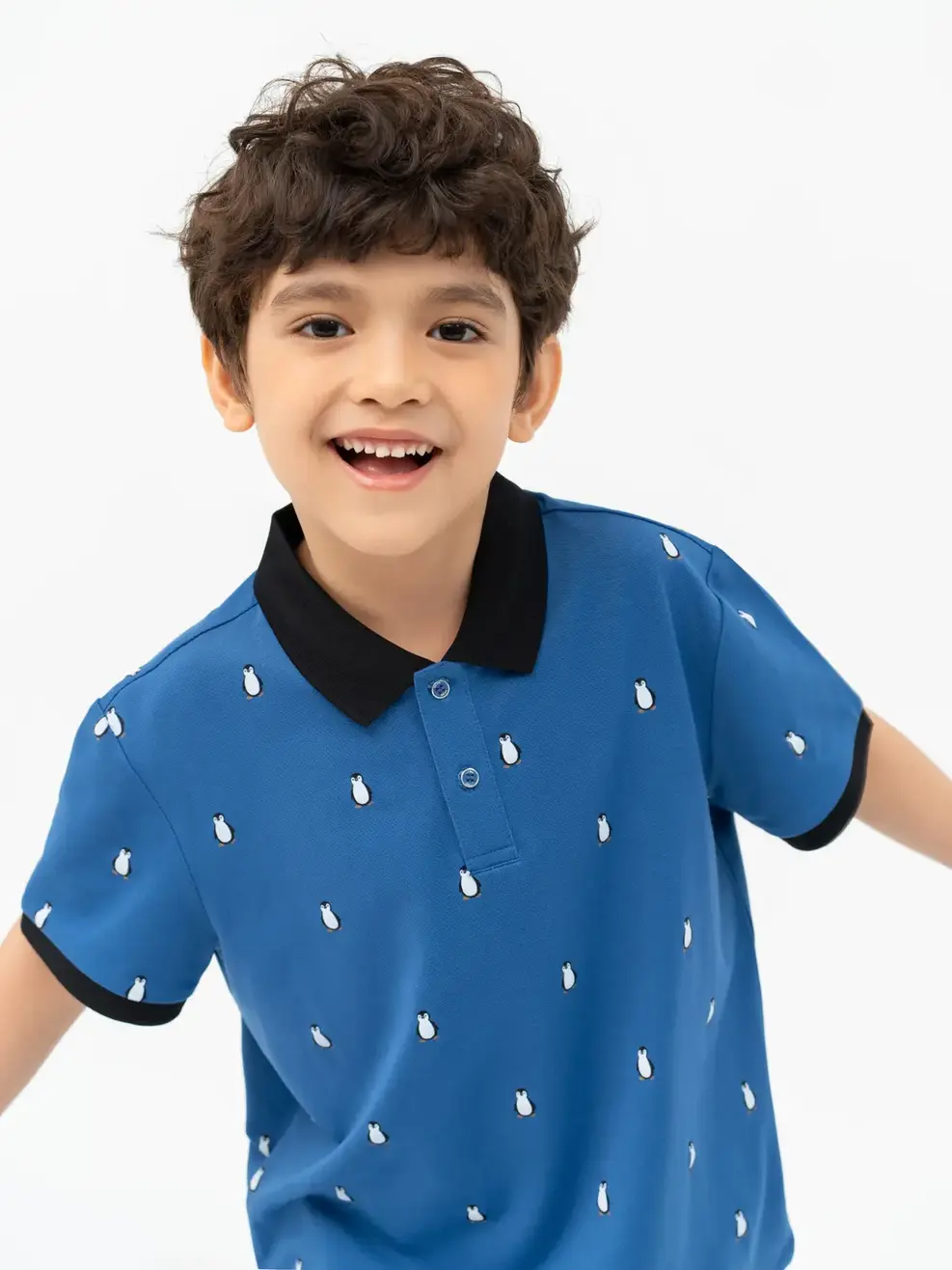 Áo Polo Trẻ Em Mắt Chim In Chim Cánh Cụt - Xanh - 2