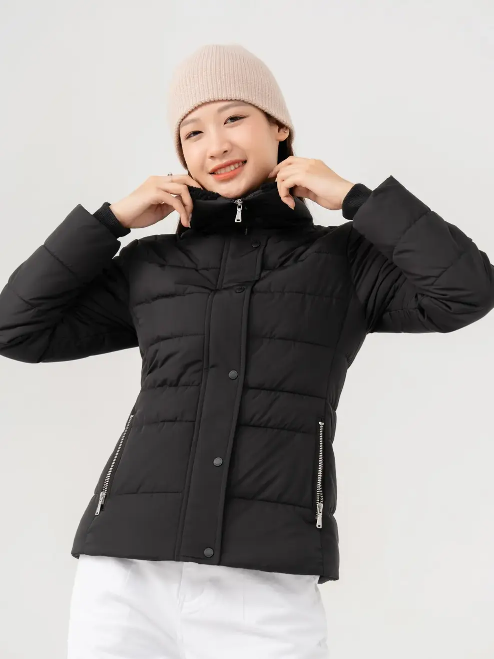 Phao Vip Nữ Dáng Ôm Cổ Phối Lông      - Đen - S