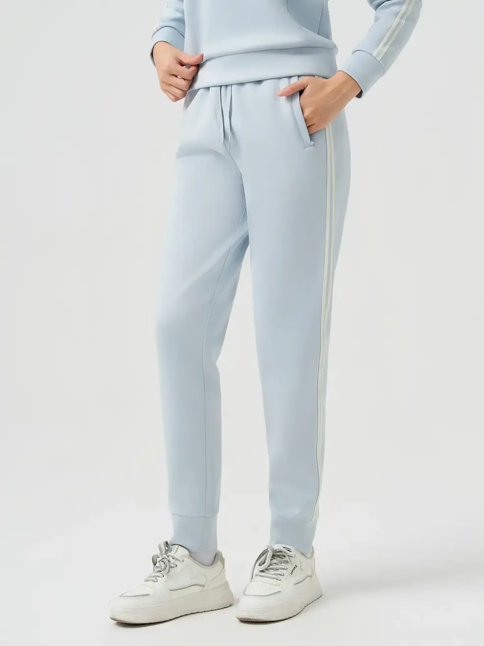 Bộ Đồ Double Face Cổ Tròn Phối Dây Dệt - Xám 193 - S