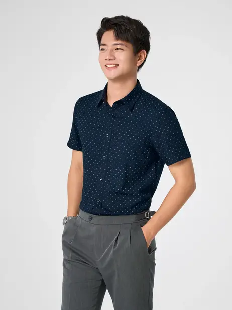 Áo sơ mi nam họa tiết cộc tay túi ngực