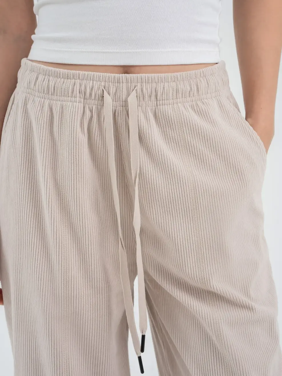 Quần Nỉ Nữ Nhung Bo Gấu - Be - S