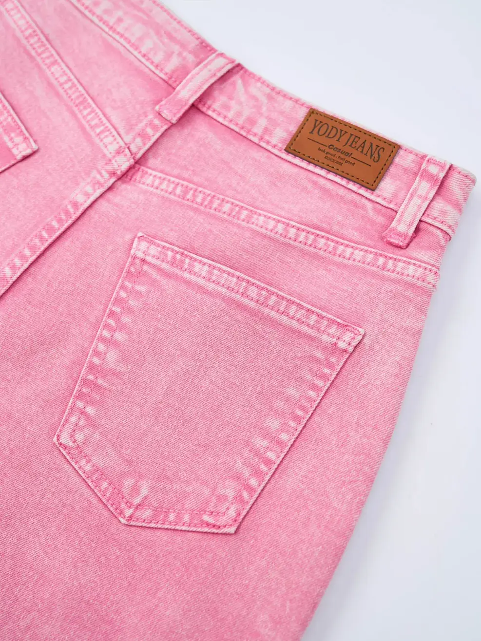 Quần Jeans Nữ Ống Rộng Cạp Cao Can Phối - Hồng - 25